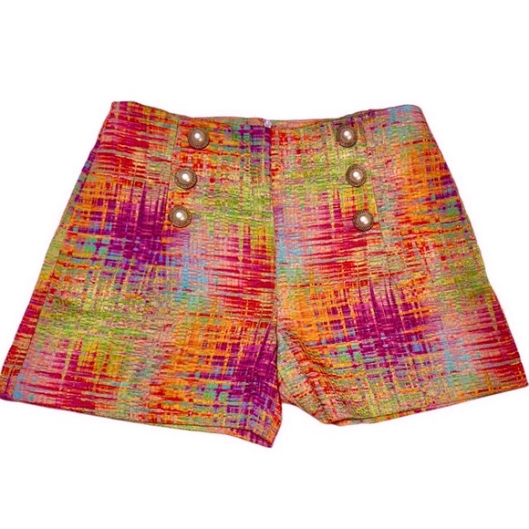 Whitney Eve Vintage high waist Multi-Color Dress Shorts Hot Pants Size 6 🧡🩷💜 - Picture 1 of 5